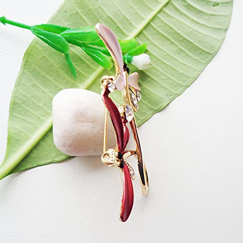 Image of Navachi 18k Gold Plated Multicolor Enamel White Crystal Double Dragonfly Wings Brooch Pins