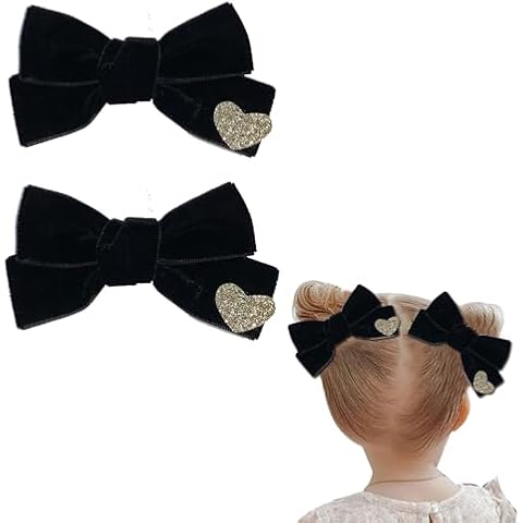 Velvet Bow Hair Clips for Baby Girls, Handmade Christmas Bows Clips Bow Hair Accessories for Little Teen Toddler Girls Kids (Black) Cover