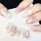 2IM Studio ネイルチップ 10枚入 職人仕上げ 和風ミニマルデザイン 上品シンプル ドット柄 リボン ハート スター 花火モチーフ 手作りサロン級 フォトウェディング 結婚式 成人式 オフィスネイル 卒業写真 デート ショッピング パーティー 高級レストラン 両面テープ・木棒・爪やすり付き 人気つけ爪 (リボンシュガー, S)