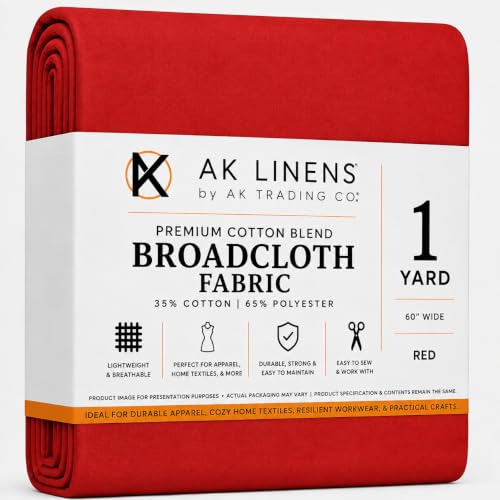 AK TRADING CO. 60" Wide Premium Cotton Blend Broadcloth Fabric by The Yard - Red