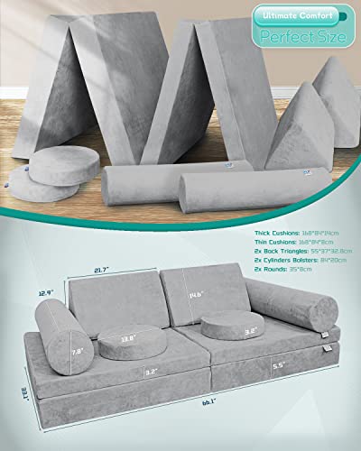 Chxxy Kids Couch (Large Size),Fold Out Modula Kids Sofa For Playroom Bedroom,Original Furniture Play Set For Children,Toddlers Couch For Playing,Creativing, Sleeping(Grey)… #TOP1