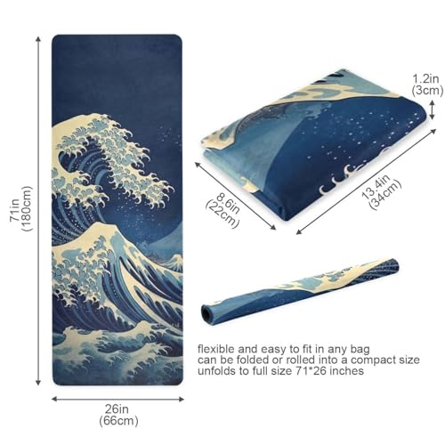 SDMKA Japanese Waves Yoga Mat for Women Men 71" x 26" Non Slip Exercise & Fitness Mat 1mm Thick Workout Mat for Yoga, Pilates, Come with Storage Bag by SDMKA - Used condition - Image 5