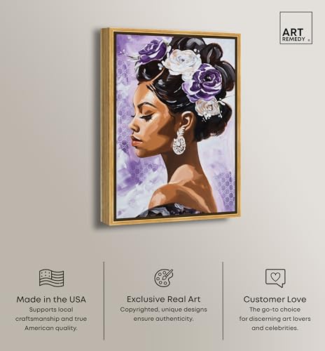 Art Remedy With Elegant Floral Lavender Canvas Glam Women Art, Gold Frame, 10" x 15" by Art Remedy - Used condition - Image 2