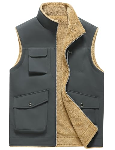 KEOYA Men's Thermal Windproof Sleeveless Vest Jacket Thermal Waterproof Softshell Outerwear for Winter Sports Casual Travel Dark Grey XL