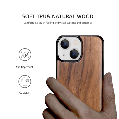 Amnirk Wood Case for iPhone 15 - Real Natural Wood,- Slim Shockproof Hybrid Wooden Cover (Walnut, iPhone 15) by Amnirk - Used condition - Image 2