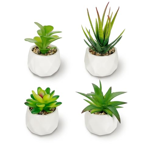 ManyuGas 4er Set Mini Kunstpflanzen Dekorative Künstliche Pflanzen, Künstliche Sukkulenten mit Topf, Künstliche Pflanzen für Schlafzimmer, Wohnzimmer, Badezimmer Deko