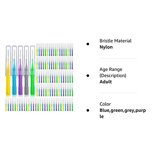 100 Pieces Braces Brush For Cleaner Interdental Brush Toothpick Dental Flossing Head Oral Hygiene Flosser Tooth Cleaning Tool (Light Blue, Yellow, Gray, Purple, Green) #TOP7