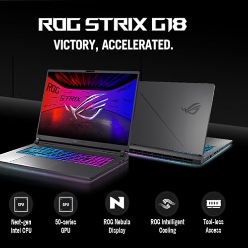 Image of ASUS ROG Strix G18 Gaming Laptop, 18 inch 2.5K 240Hz Nebula Display, Intel Core Ultra 9 275HX, GeForce RTX 5060, 64GB DDR5 RAM, 4TB PCIe SSD, Wi-Fi 7, Thunderbolt 4, Windows 11 Pro, Gray