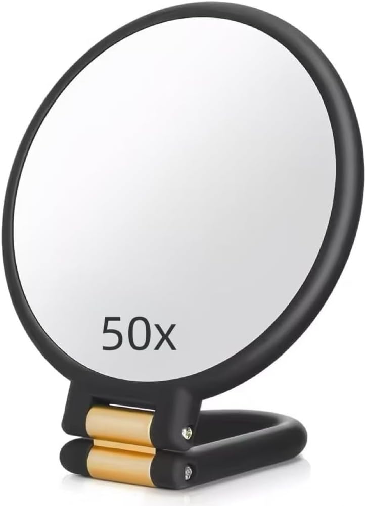 Double Sided Vanity Makeup Mirror 50X Magnifying Mirror for Travel with Handle, Double-Sided 1X/50X Magnification Hand Mirror for Makeup,Travel Mirror,Beauty Gift for Women and Girls