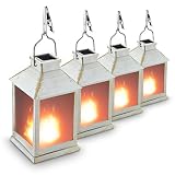 10" Vintage Style Solar Powered Lantern Fame Effect(Metallic Coating White,Plastic),Solar Garden Lig