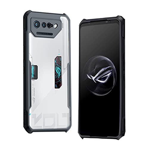 Guizzcg Case For Asus Rog Phone 7/Asus Rog Phone 7 Pro 5G/Asus Rog Phone 7 Ultimate Case, Ultra-Thin Transparent Cover Soft Tpu Bumper + Acrylic Clear Back Military Grade Airbags Drop Protection,Black #TOP19