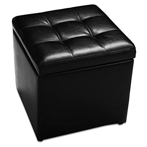 Giantex Tabouret Pouf Coffre de Rangement,Boite de Rangement, Cube Siège en PU, Pouf Ottoman Carré,Repose-Pieds Tabouret Rembourré avec Couvercle,40*40*40CM (Noir)