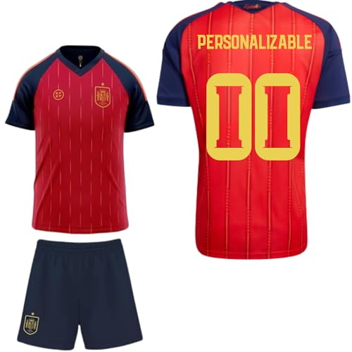 ESPAÑA E HIJOS, S.A. Selección Española - Kit Camiseta y Pantalón Niño | Mundial 2026-2028 | Personalizable con Nombre y Dorsal | Diseño Oficial | Cómodo - Transpirable (10 años, rojo, regular)