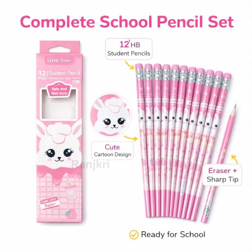 Image of Ranjkri Premium Graphite Sketching Pencil Set for Kids & Artists - Pack of 12 Dark HB Pencils with Eraser - Perfect for School, Writing, Shading & Return Gifts