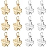 Beebeecraft 40 Pieza de Trébol de Cuatro Hojas de 2 Colores Chapado En Oro de 18 Quilates Y Plata de Ley 925 Amuleto de la Suerte de Latón Chapado En Trébol para Hacer Joyas Manualidades