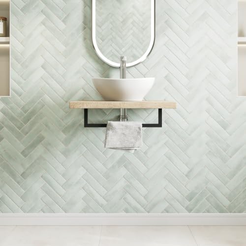Image of Vitusso® 600mm Bathroom Countertop Basin Sink Wall Hung Floating Shelf Unit Towel Rail Bar Storage Oak Wood, Roubaix White Basin