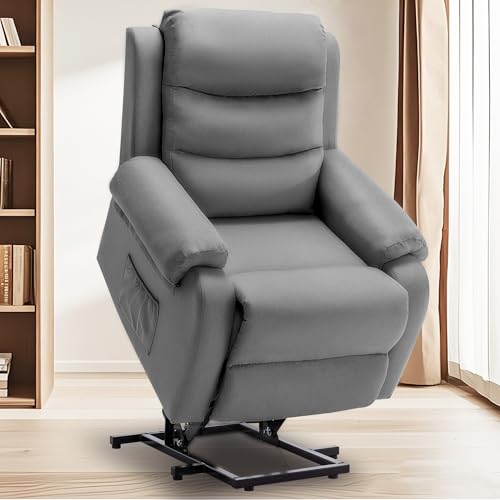 Korser Recliner Chair for Adults, Power Lift Reclining Chair for Elderly, Small Recliner with Assist for Seniors, Electric Single Lift Sofa with Memory Function for Living Room Reading Room, Darkgrey