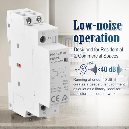 Heschen Contacteur ca domestique, HS1-25, 2 pôles 1NO 1NC, CA 220V/240V tension de bobine, 35mm montage sur Rail DIN – vue 8