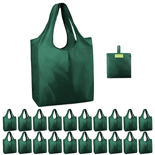 Beegreen 20 Pack Dark Green Reusable-Grocery-Bags Bulk. Diy Reusable-Shopping-Bags Extra Large For 50Lbs Heavy-Duty Sturdy. Foldable Tote Bags Machine-Washable-Polyester With Handles And Inner Pouch #TOP23