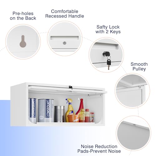 Image of Yizosh Metal Wall Cabinet with Doors, Wall Mounted Storage Cabinet - Floating Tool Cabinet for Kitchen, Basement, Warehouse (White, 13.7 inch H)
