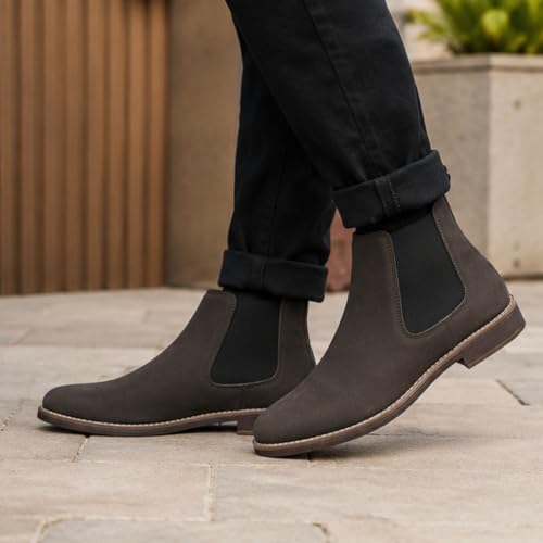 Image of Men's Chelsea Boots Suede Finish Slip-On Ankle Boots Elastic Side Panel Casual & Formal Wear