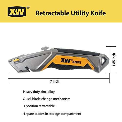 Xw Utility Knife Set, Heavy Duty Zinc Alloy Retractable Box Cutter And Folding Utility Knife With Blade Storage Design, Total 18 Pcs Blades Included, 2-Pack #TOP1