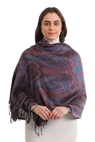 Image of EH KANI GOLD & JAMAWAR SILK SUPER SOFT FLORAL & PAISLEY PASHMINA STOLE SCARF