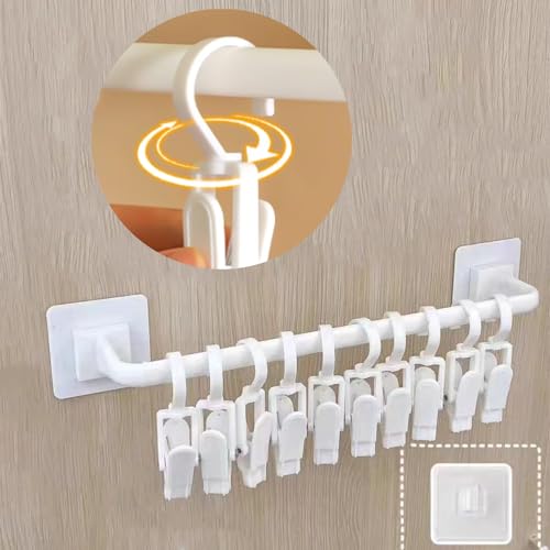 Image of HGYZE Kid Pants Hanger Organizer with 10 Clips: Plastic Baseball Cap Display Holder, White Closet Rail Wall Mounted Door Rack for Drying Baby Socks, Cloth Diapers, Towel, Hats, Toddler Leggings