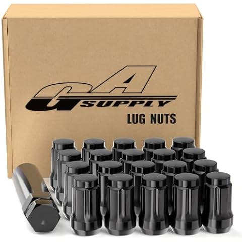 20pcs Black 12x1.5 Lug Nuts, GAsupply Closed End Acorn Spline Tuner Lug Nuts 1.38" Tall Conical/Cone Seat for Aftermarket Wheels, Pack of 20+1 Socket Key Cover