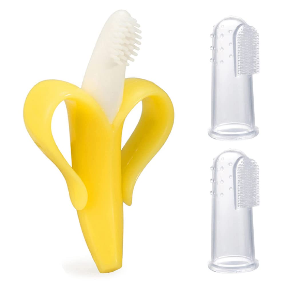 VIN Finger Baby Manual Toothbrush And Banana Teether, Soothing Pain Relief Silicone Baby Teething Toy For Babies, Toddlers, Infants, Bpa Free(1 Teether And 2 Finger Toothbrushes), 3 count,Multicolour-image-14