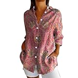 Angxiwan Beach Cover Ups and Kaftans Linen Shirt Women Oversized Long Sleeve Button Down T-Shirts Cardigans Fashion Artistic Print Tunic Tops Summer Casual Loose Warehouse Deals Clearance A Pink