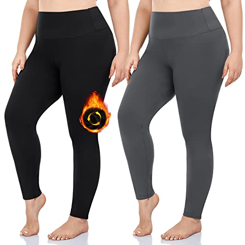 2 Pack Plus Size Fleece Lined Leggings for Women 1X-4X, BG, XL
