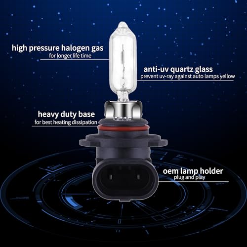 Image of 9005 Headlight Bulbs 200% brightness 4300K White 12V /60W HB3 9005 Bulb Halogen Long Life Replacement P20D (9005 /HB3, 2 Pack)