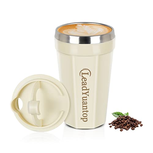 18 oz Coffee Mug with Lid, Insulated Tumbler Thermos Travel Cup, Stainless Steel Glass Water Bottle Cup for Home, Office, Kitchen Coffee, Tea, Chocolate, Milk, (White)
