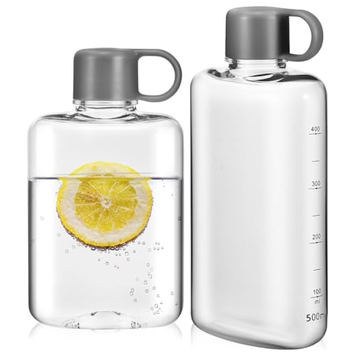 TOYANDONA 2 Stück flache Trinkflasche 360ml+500ml auslaufsichere schlanke Tritan-Wasserflasche BPA-frei tragbare Sportflasche für Handtasche Laptoptasche Reise Schule Büro und Fitness