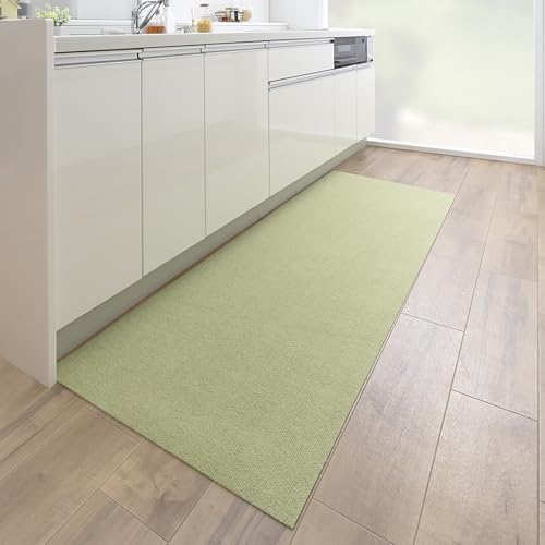 【日本製 撥水 消臭 洗える】サンコー キッチンマット ずれない 台所マット ロング 60×180cm グリーン カーペットタイプ おくだけ吸着 KL-43