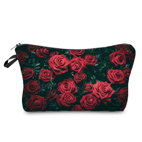 Red Rose Makeup Bag - Cute Travel Toiletry Zipper Pouch - Floral Cosmetic Bag Gift for Girls, Women, Sisters, Rose Lovers
