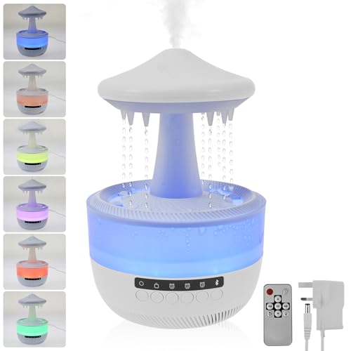 350ml Rain Drop Humidifier with Remote Control, 7 Colors Night Light, Bluetooth Mushroom Raincloud Humidifier with Water Drop Sound, Aromatherapy Essential Oil Diffuser for Home Office