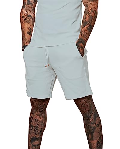 Redqenting Mens 8" Casual Sweat Shorts With Pockets,Drawstring Athletic Shorts Waffle Lounge Summer Shorts (Size28~40) #TOP19