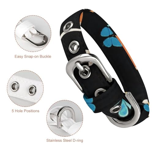 Collier réglable pour chien noir accessoire chat avec fleur naturelle et papillon