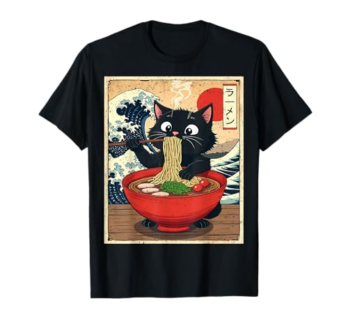 Vintage Cat Kawaii Neko Ramen Arte Japonés Anime Regalos Divertidos Camiseta