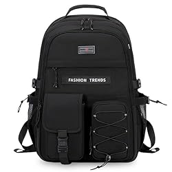 Lohol Multi-Pocket Backpack with 15.6 inch Laptop Compartment, Water Resistant Bookbag for School College and Travel (Black)