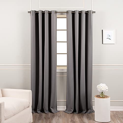 Home Fashion Blackout Curtains 52"x120" Grey Grommet Set