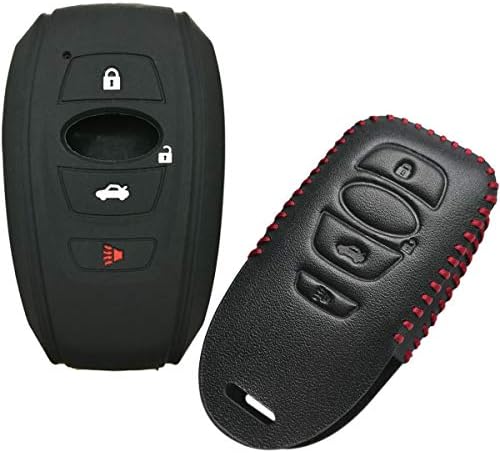 Coolbestda Leather Silicone Smart Key Fob Cover Keyless Entry Remote Case Shell Protector for Subaru Ascent Outback Legacy Forester Sti XV Crosstrek Impreza BRZ WRX HYQ14AHC