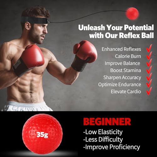 Image of MHYS Boxing Reflex Ball, Boxing Training Ball, Punch Training Ball with Headband, Punching Ball for Reaction Speed and Hand Eye Coordination Training (red)