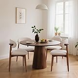 Farmhouse Dining Chairs Set of 4, Mid Century Modern Fabric Upholstered Kitchen Chairs, Wooden Dining Room Chair with Curved Back for Kitchen Dining Room Restaurant Cafe, Light Camel (Only Chairs)