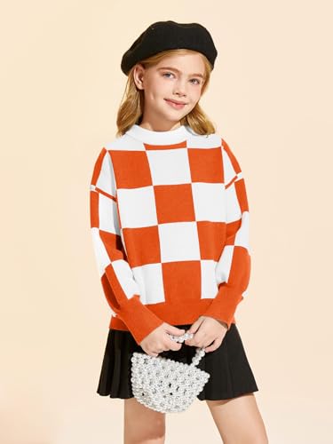 Image of Girls Sweaters Kids Fashion Plaid Mock Neck Pullover Sweater Tops 5-14 Years