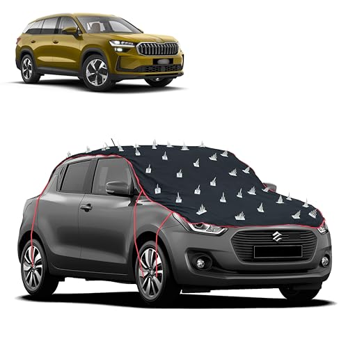 Image of Dog Protection Spike Car Cover for Skoda Kodiaq Bonnet to Roof Easy Installation with 4 Elastic Hook Strap | Anti-Scratch Soft Cotton Inner | Complete Protection from Street Dogs & Monkeys