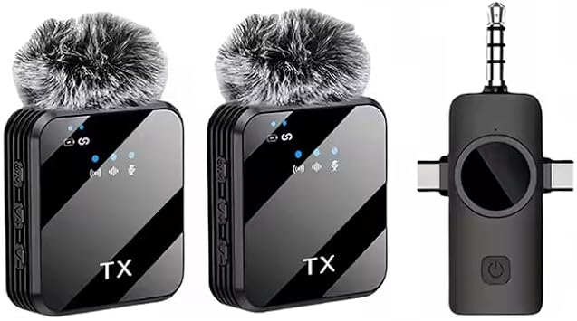 DENSHİ F11-2 Kablosuz Yaka Mikrofonu 2'li Set, 3'ü 1 Arada Alıcı (Type-C, Lightning, 3.5mm), Android iPhone Kamera Uyumlu, Gürültü Engelleme, Vlog Röportaj Podcast Yayın Mikrofonu