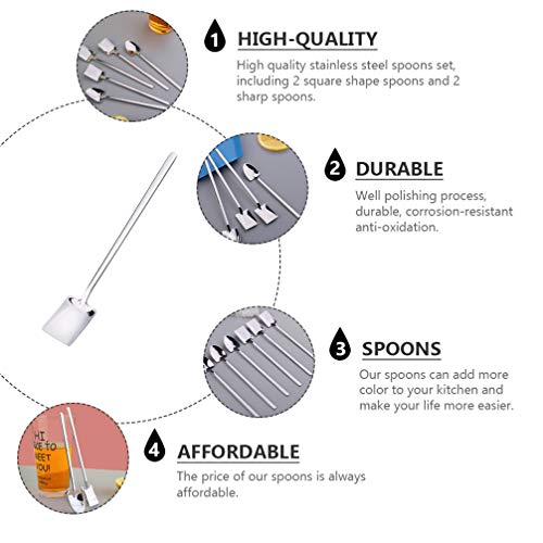 Colheres de sorvete de aço inoxidável com 4 peças da Hemoton, colheres de mistura para coquetéis e s